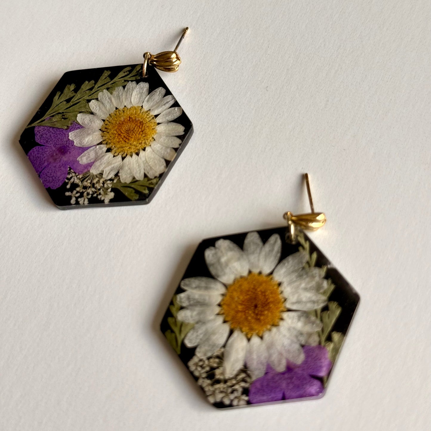 Hexagon Daisy Earrings