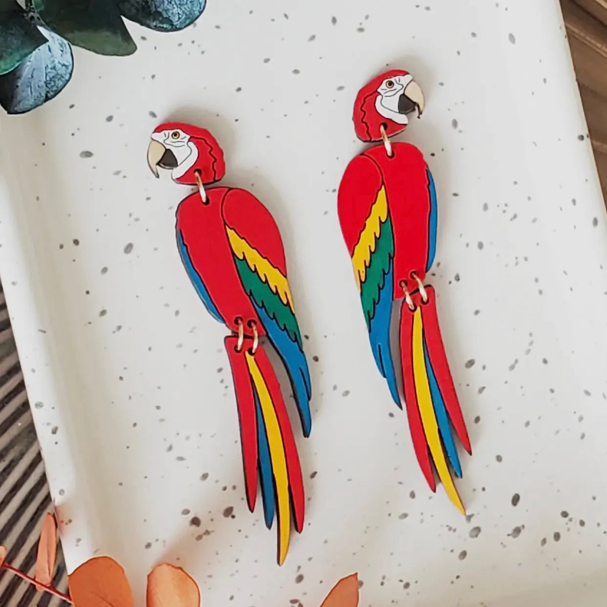 Red Macaw Stud Dangle Earrings
