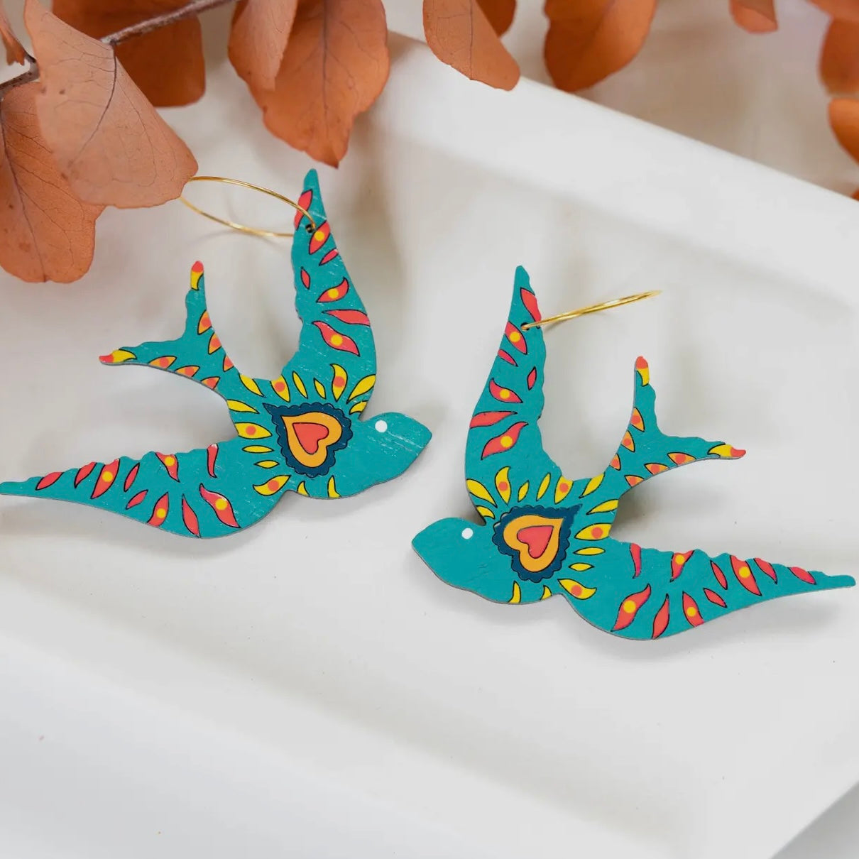 Turquoise Sparrow Hoop Earrings