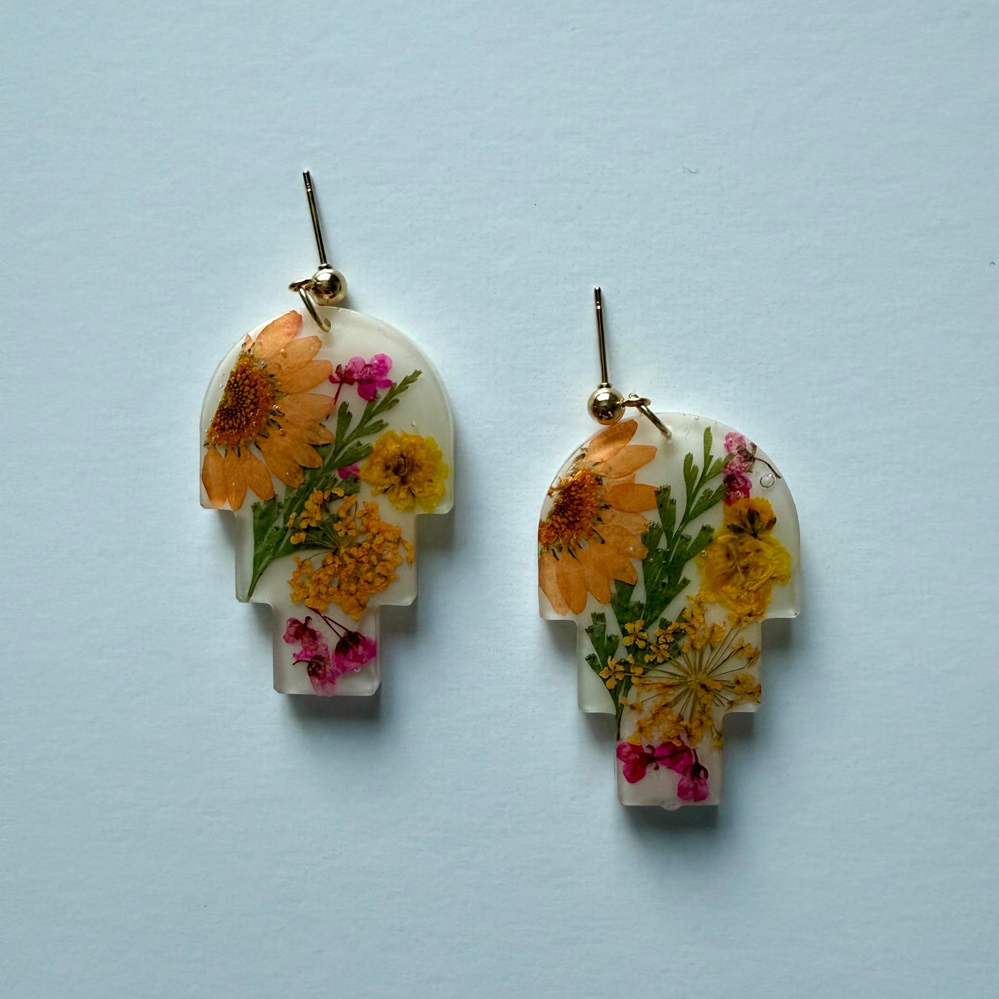 White Pressed Flower Earrings