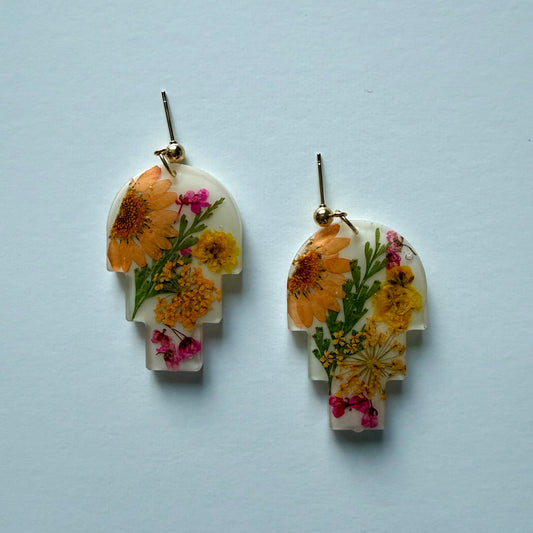 White Pressed Flower Earrings