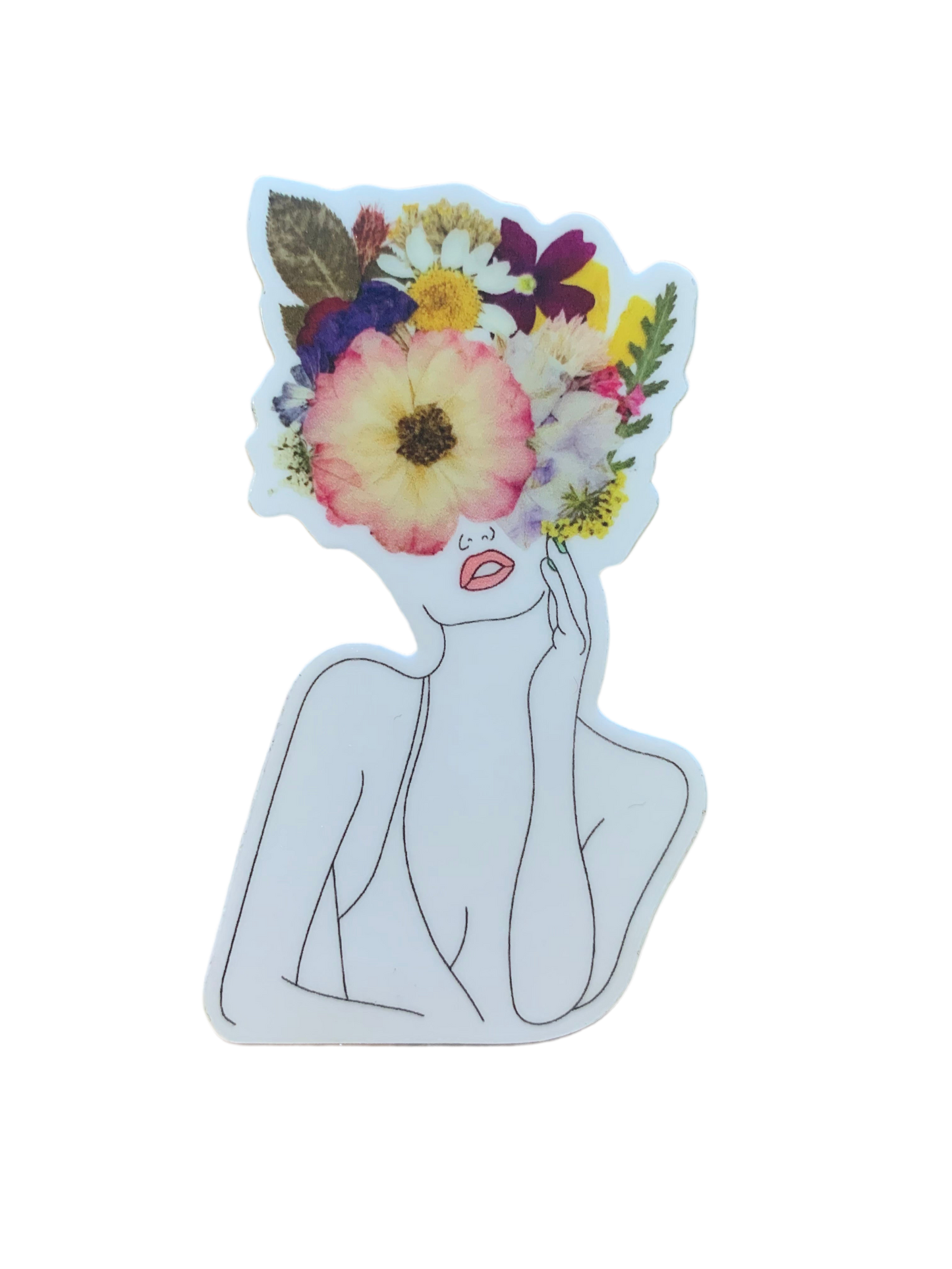 Pink Pressed Flower Woman Sticker