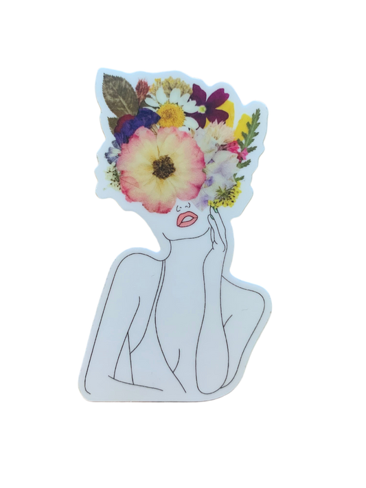 Pink Pressed Flower Woman Sticker