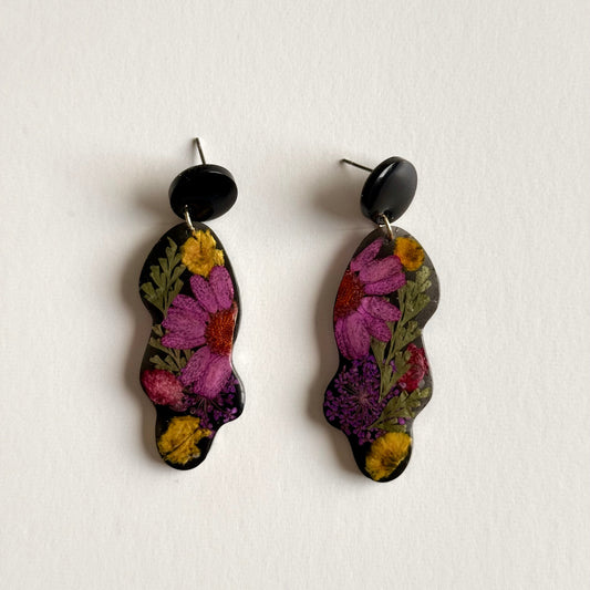 Asymmetrical Pressed Flower Earrings