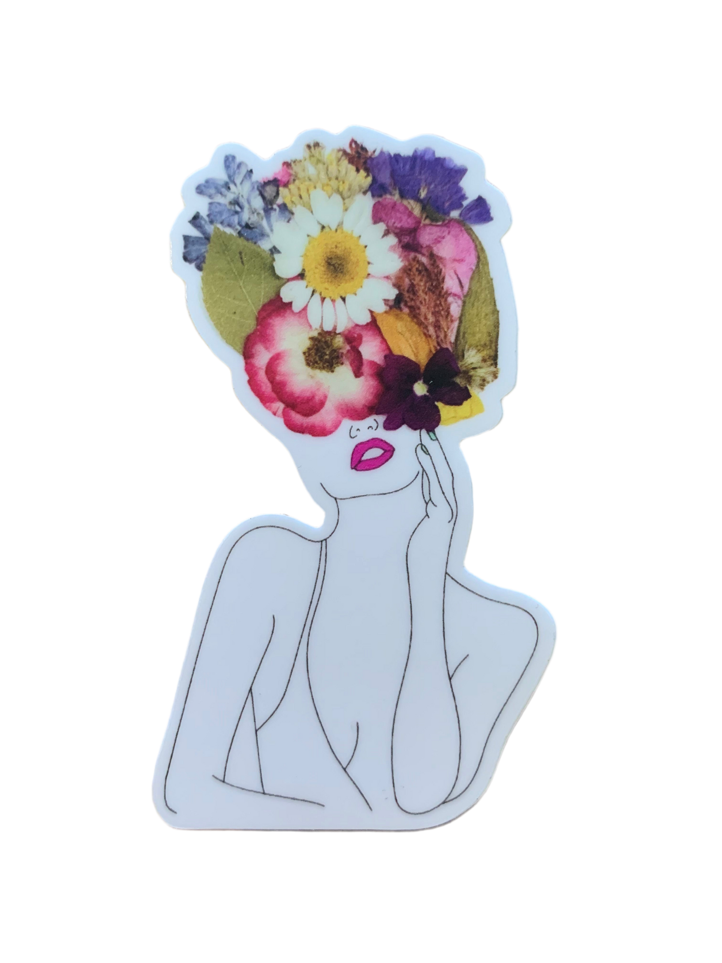 Fuchsia Pressed Flower Woman Sticker.