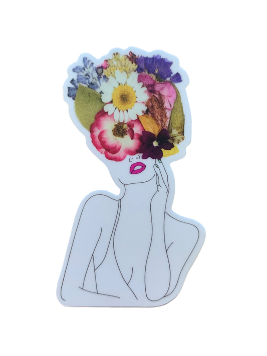 Fuchsia Pressed Flower Woman Sticker.