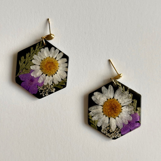 Hexagon Daisy Earrings