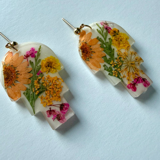 White Pressed Flower Earrings