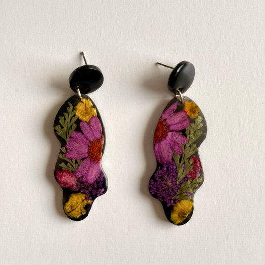 Asymmetrical Pressed Flower Earrings