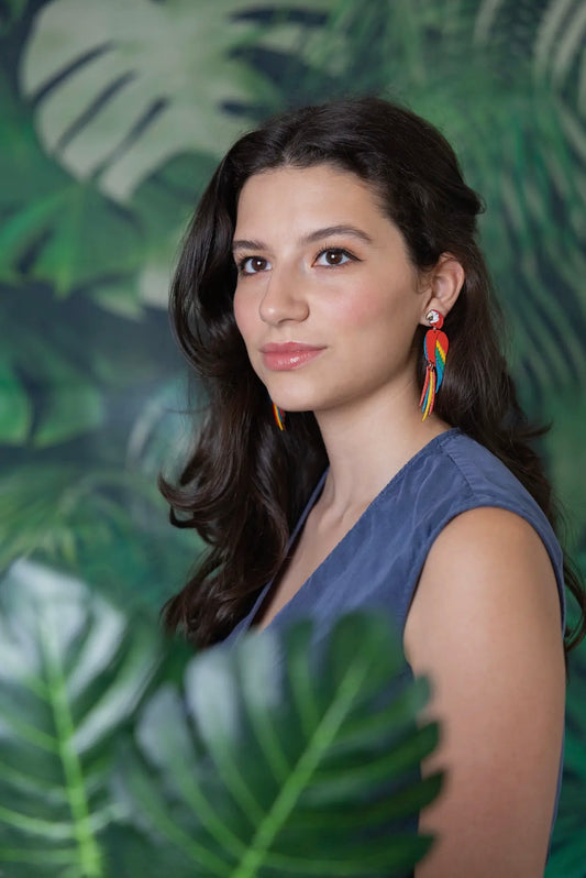Red Macaw Stud Dangle Earrings