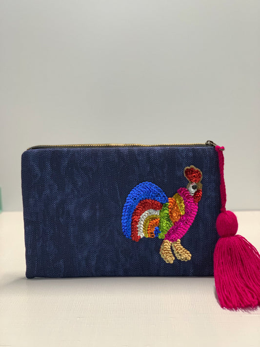 Rooster Denim Clutch