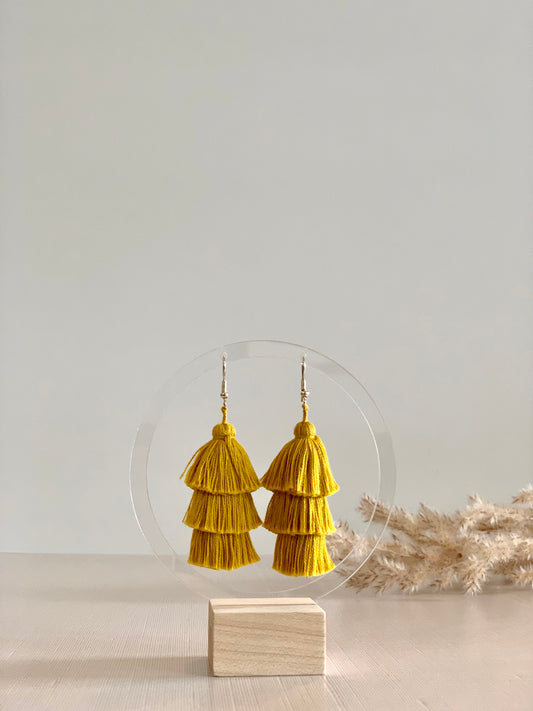 Tiered Tassel Earrings - Golden Yellow