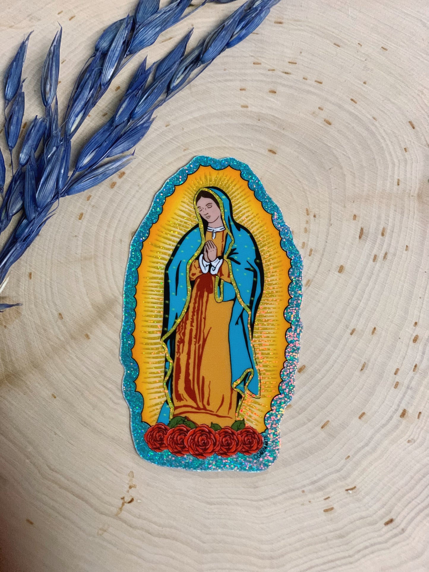 Virgen De Guadalupe Glitter Die Cut Sticker