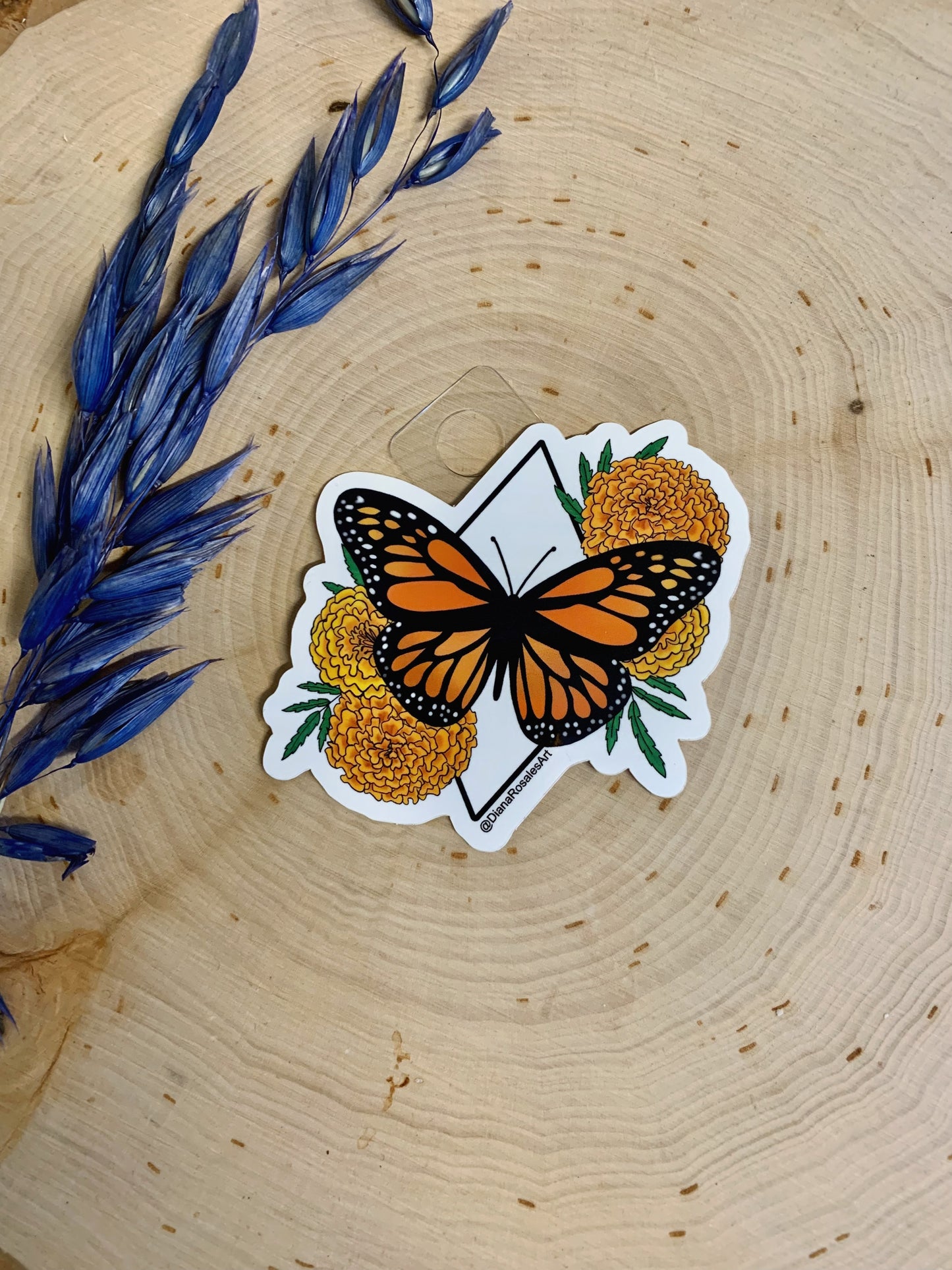 Monarch Butterfly with Marigolds Sticker
